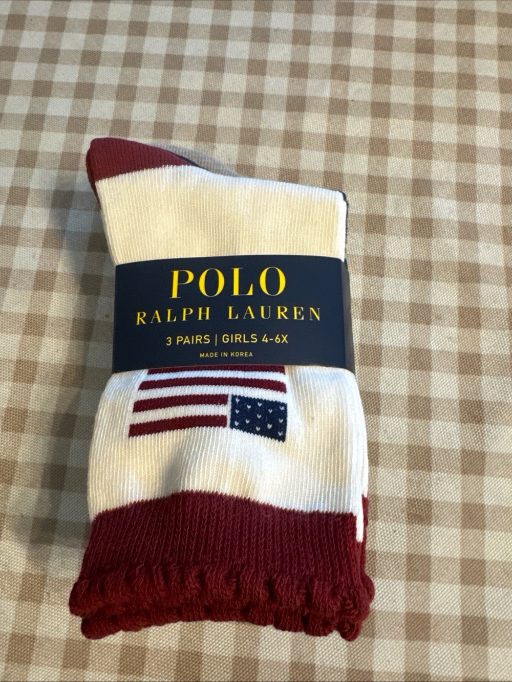 Polo by Ralph Lauren Girls White & Red Flag Crew Socks - 3 Pairs (Girls 4-6X)